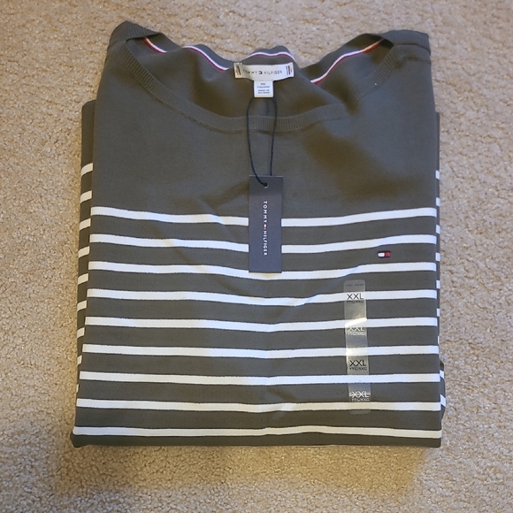 Tommy Hilfiger Sweaters - Tommy Hilfiger Olive and White Striped Sweatshirt
